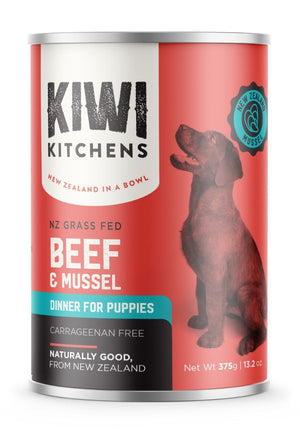 Kiwi Kitchens Grass Fed Beef & Mussel Dinner Canned Wet Puppy Food - 375g - Shopivet.com
