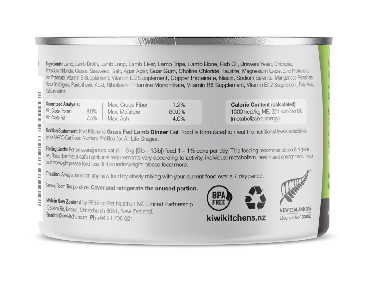 Kiwi Kitchens Grass Fed Lamb Dinner Canned Wet Cat Food - 170g - Shopivet.com