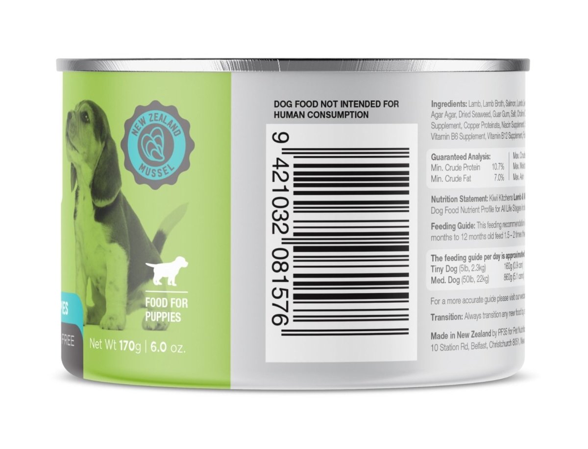 Kiwi Kitchens Grass Fed Lamb & Mussel Dinner Canned Wet Puppy Food - 375g - Shopivet.com