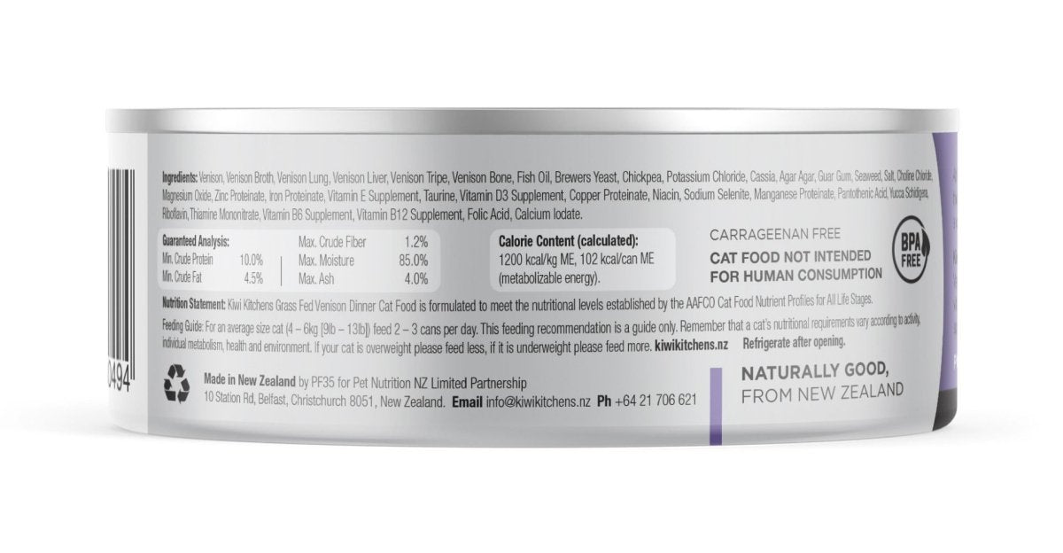 Kiwi Kitchens Grass Fed Venison Dinner Canned Wet Cat Food - 170g - Shopivet.com