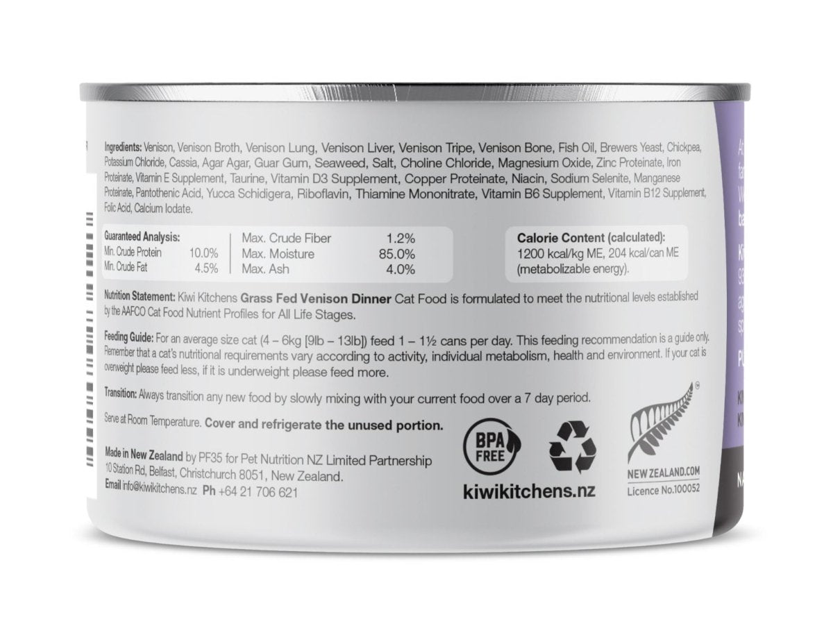 Kiwi Kitchens Grass Fed Venison Dinner Canned Wet Cat Food - 170g - Shopivet.com