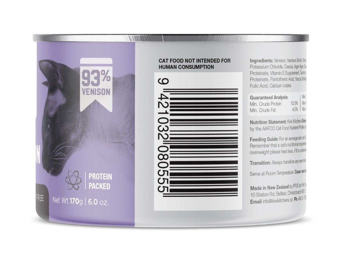 Kiwi Kitchens Grass Fed Venison Dinner Canned Wet Cat Food - 170g - Shopivet.com