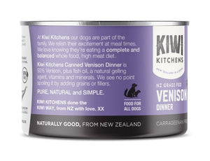Kiwi Kitchens Grass Fed Venison Dinner Canned Wet Dog Food - 170g - Shopivet.com