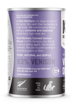 Kiwi Kitchens Grass Fed Venison Dinner Canned Wet Dog Food - 170g - Shopivet.com