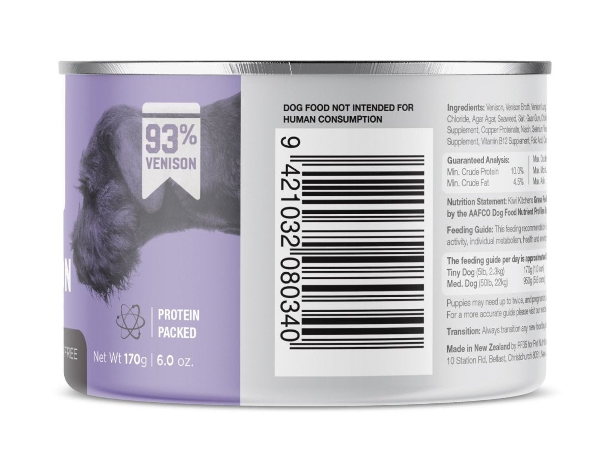 Kiwi Kitchens Grass Fed Venison Dinner Canned Wet Dog Food - 375g - Shopivet.com