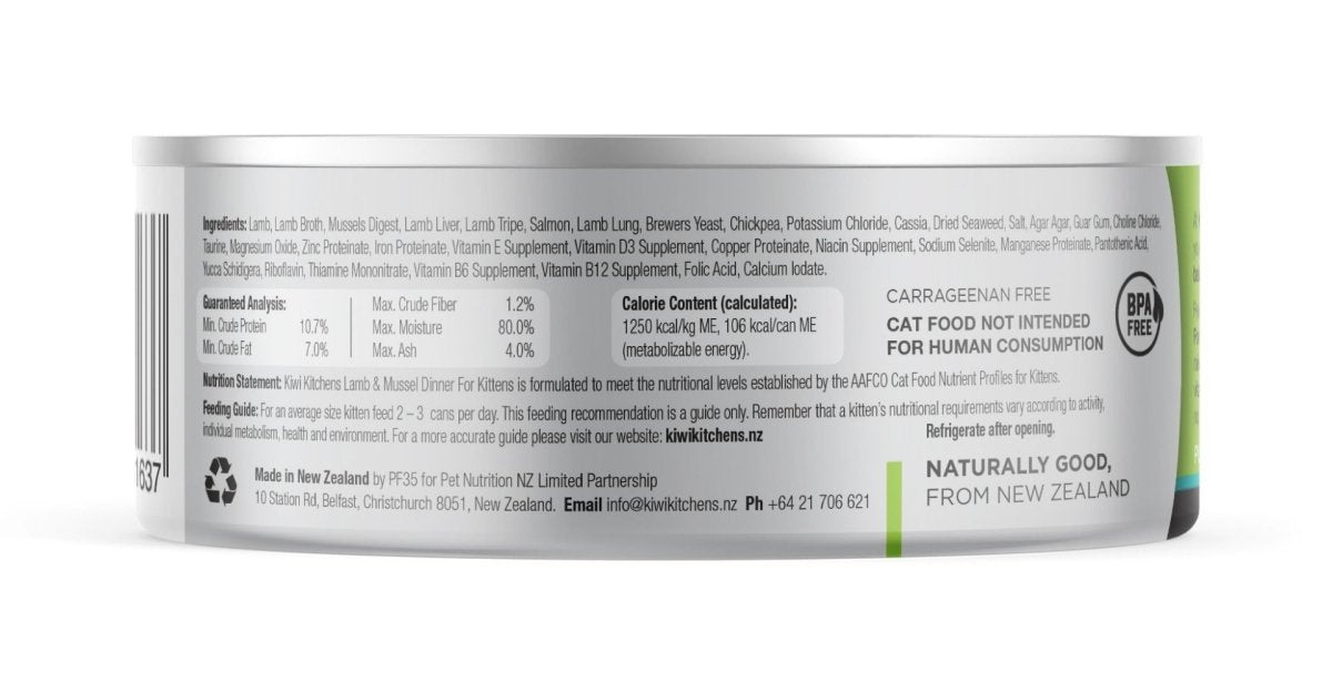Kiwi Kitchens Lamb & Mussel Dinner Canned Wet Kitten Food - 170g - Shopivet.com
