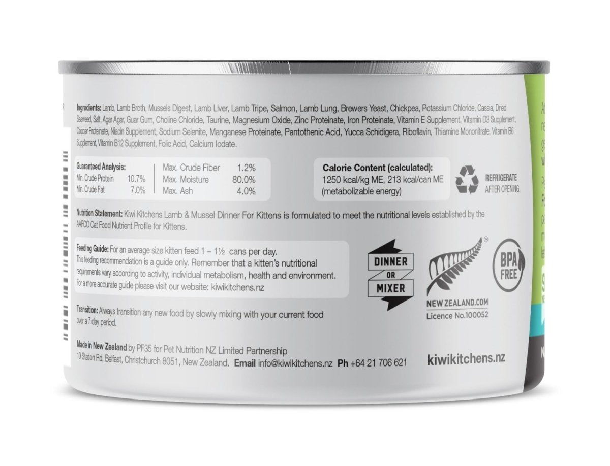 Kiwi Kitchens Lamb & Mussel Dinner Canned Wet Kitten Food - 170g - Shopivet.com
