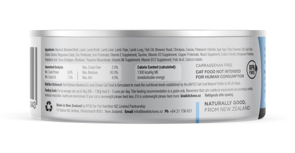 Kiwi Kitchens Mackerel & Lamb Dinner Canned Wet Cat Food - 170g - Shopivet.com