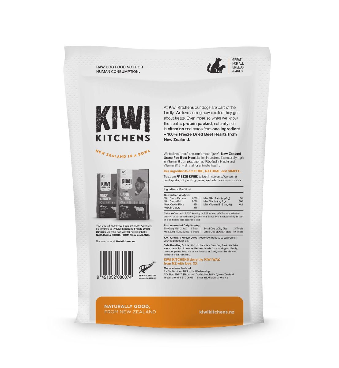 Kiwi Kitchens Raw Freeze Dried Beef Heart Dog Treats - 225g - Shopivet.com