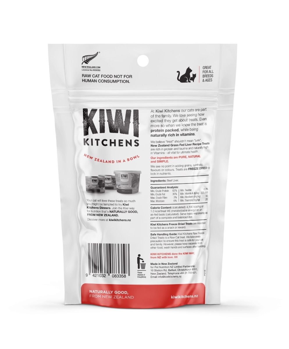 Kiwi Kitchens Raw Freeze Dried Beef Liver Cat Treats 30g - 30g - Shopivet.com