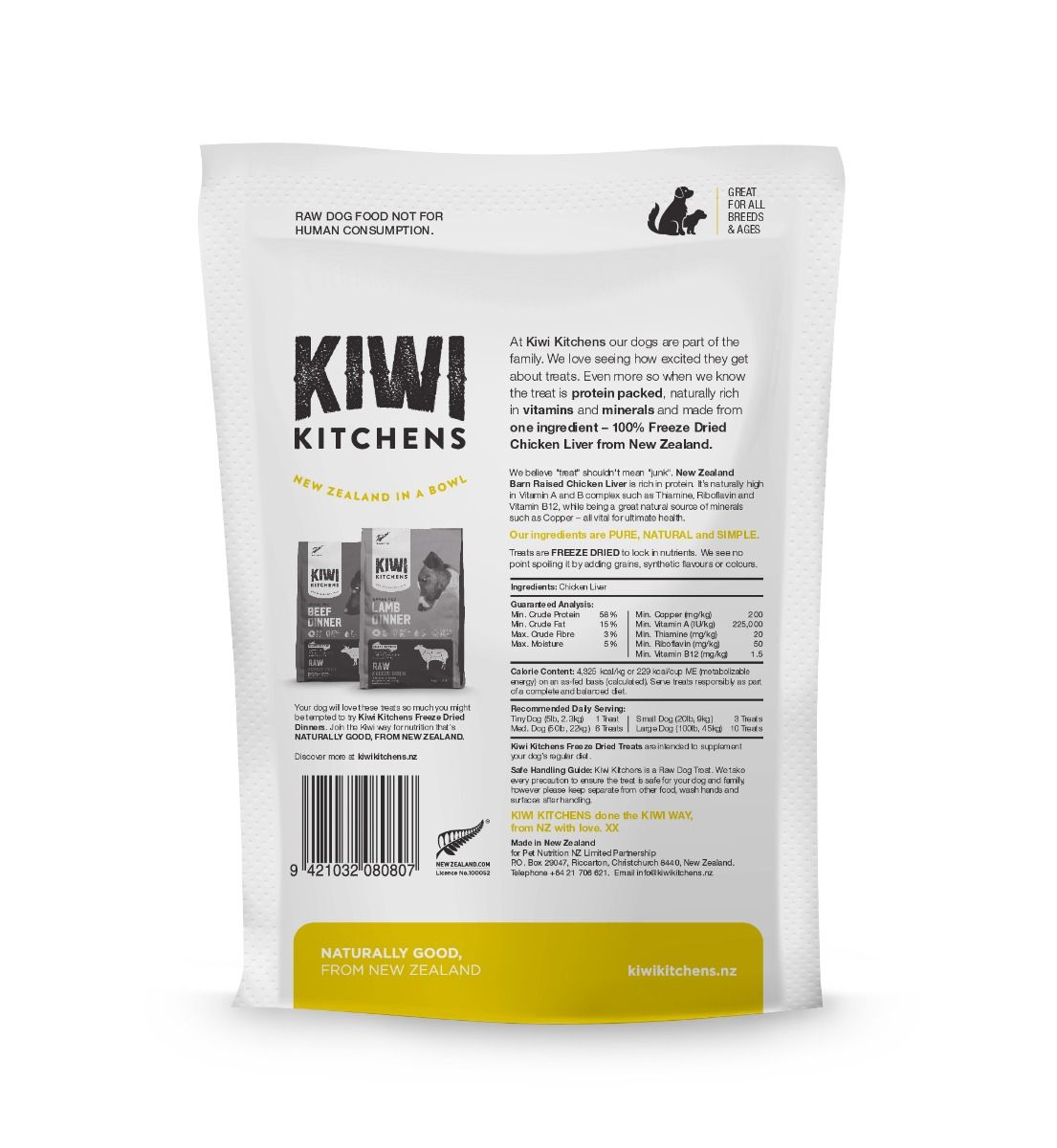 Kiwi Kitchens Raw Freeze Dried Chicken Liver Dog Treats - 250g - Shopivet.com