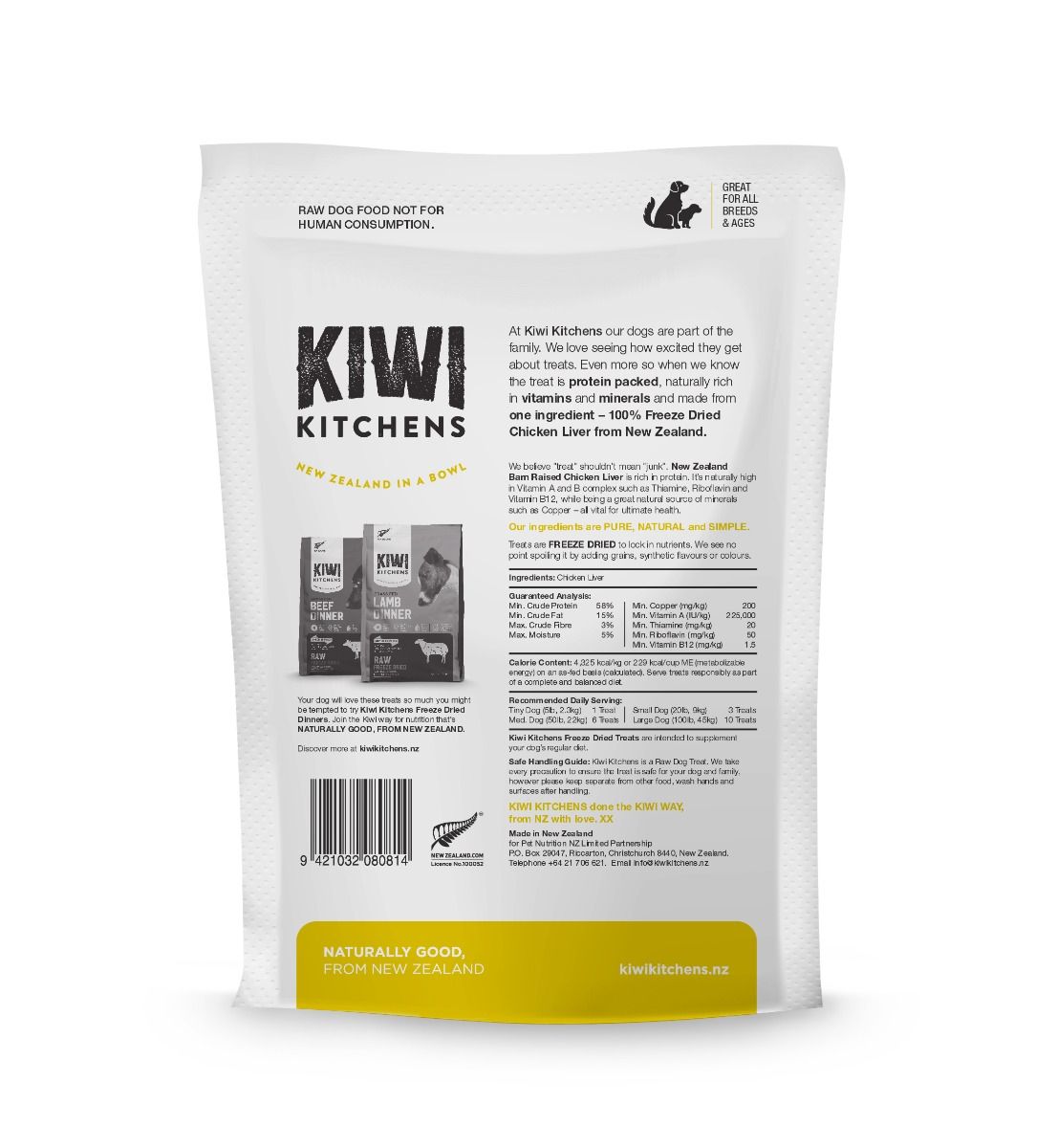 Kiwi Kitchens Raw Freeze Dried Chicken Liver Dog Treats - 250g - Shopivet.com