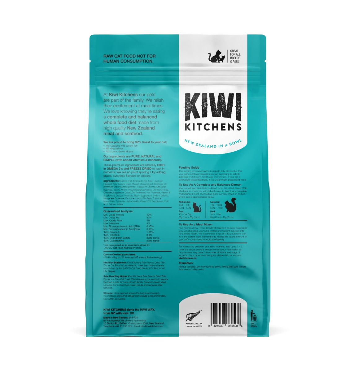 Kiwi Kitchens Raw Freeze Dried Fish Dinner Dry Cat Food - 285g - Shopivet.com