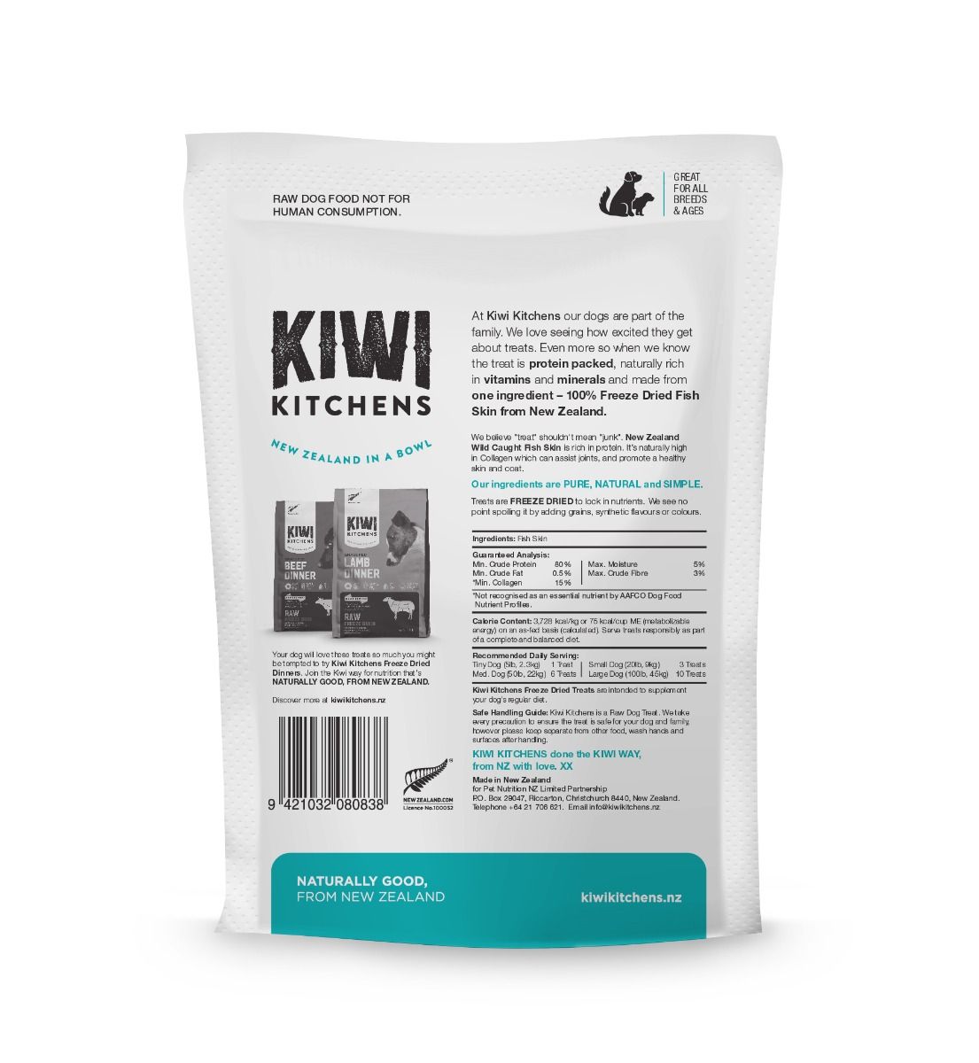 Kiwi Kitchens Raw Freeze Dried Fish Skin Dog Treats - 110g - Shopivet.com