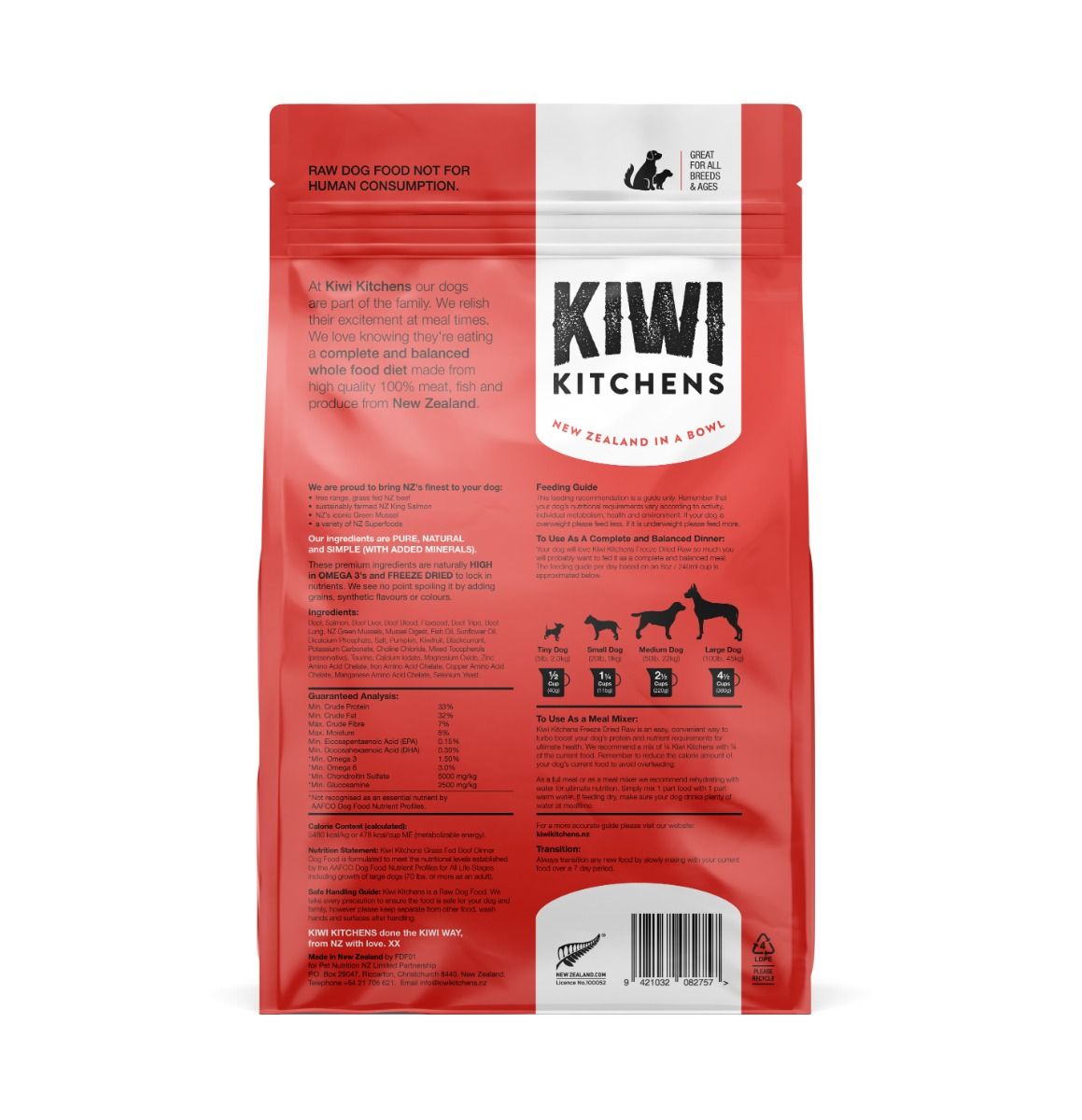 Kiwi Kitchens Raw Freeze Dried Grass Fed Beef Dinner Dry Dog Food - 900g - Shopivet.com