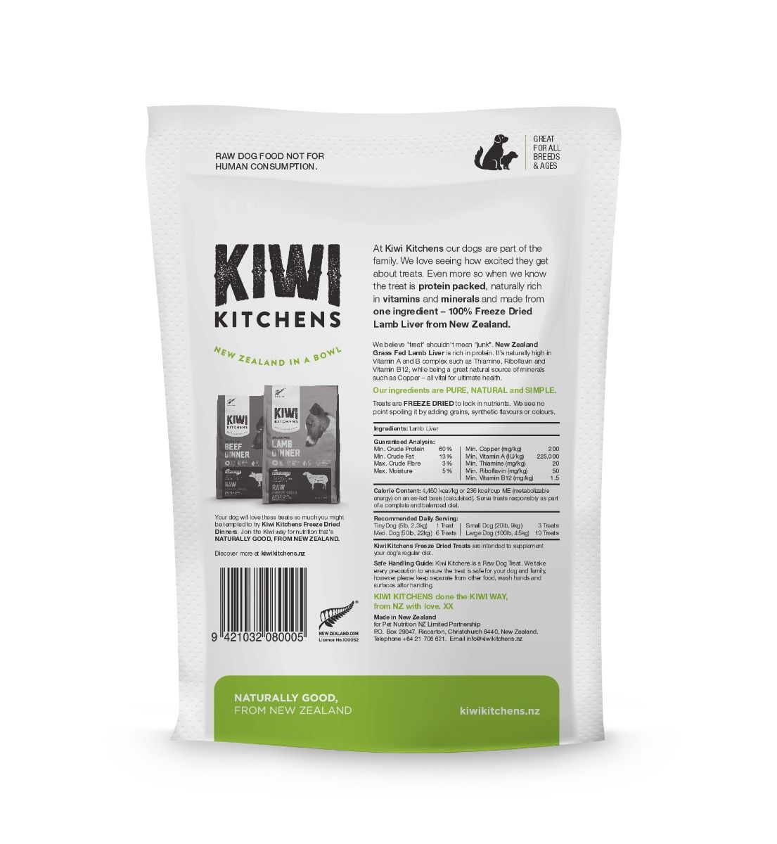 Kiwi Kitchens Raw Freeze Dried Lamb Liver Dog Treats - 250g - Shopivet.com