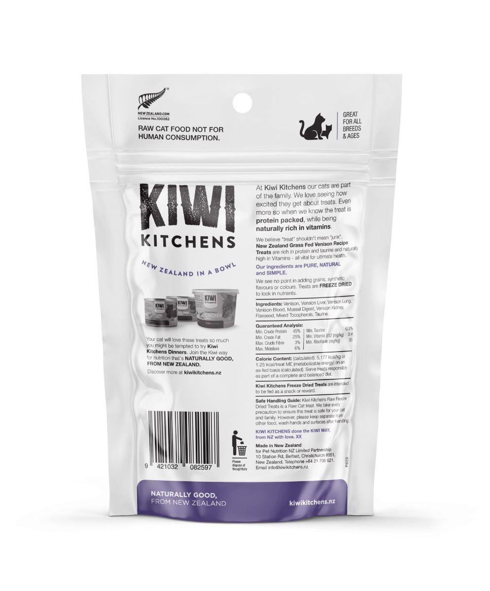 Kiwi Kitchens Raw Freeze Dried Venison Recipe Cat Treats 30g - 30g - Shopivet.com