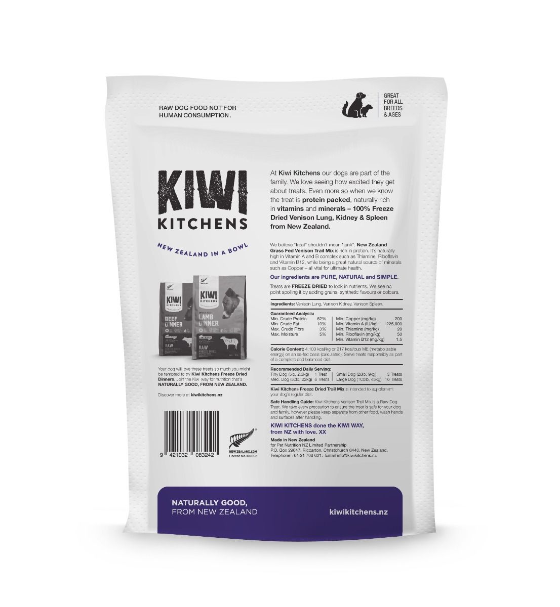 Kiwi Kitchens Raw Freeze Dried Venison Trail Mix - 150g - Shopivet.com