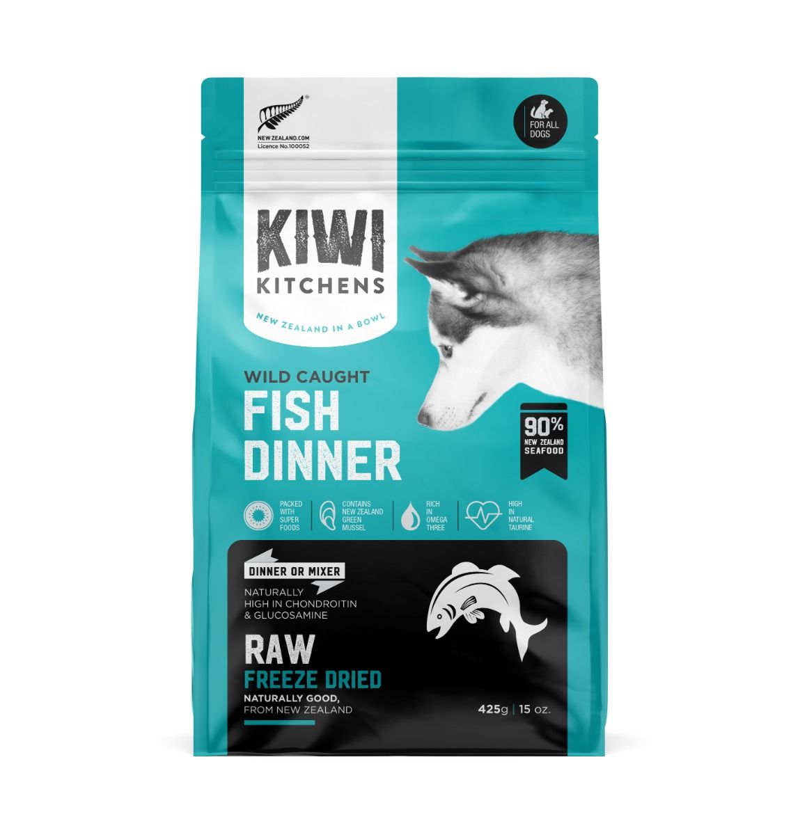 Kiwi Kitchens Raw Freeze Dried Wild Caught Fish Dinner Dry Dog Food - 425g - Shopivet.com