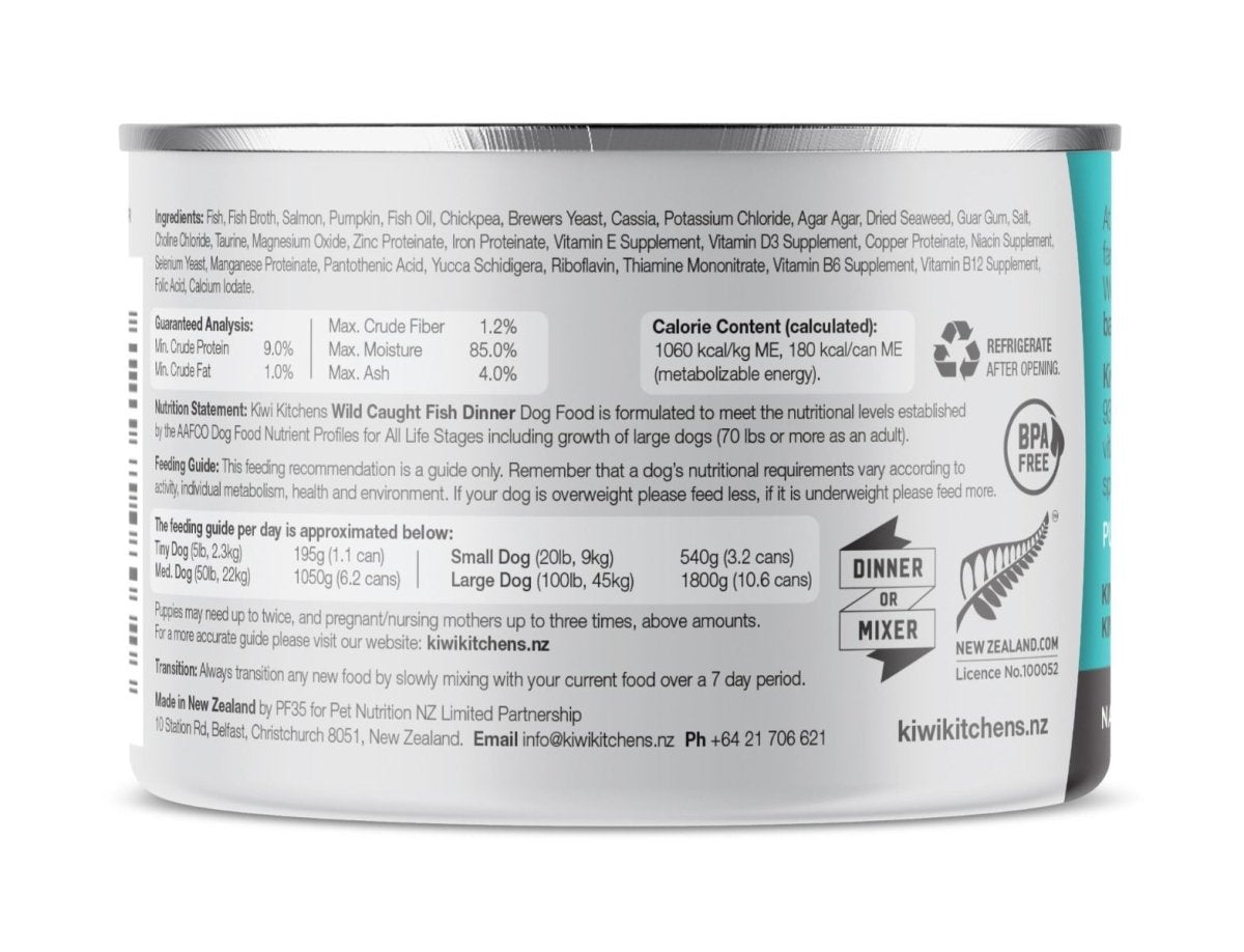Kiwi Kitchens Wild Caught Fish Dinner Canned Wet Dog Food - 375g - Shopivet.com