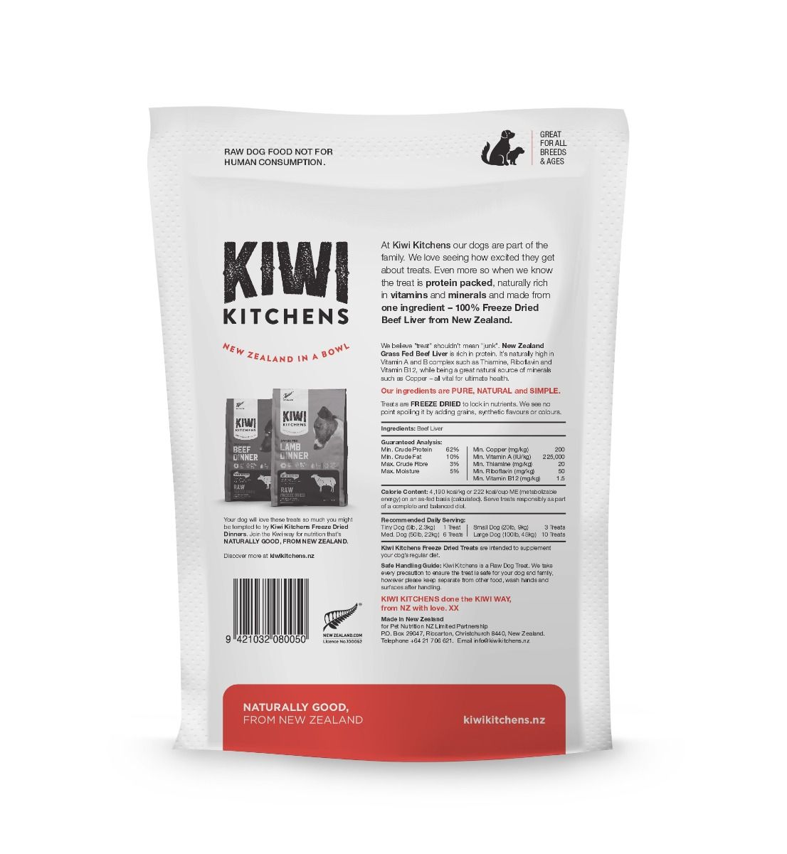 Kiwi Kitchens Raw Freeze Beef Liver Dog Treats - 250g