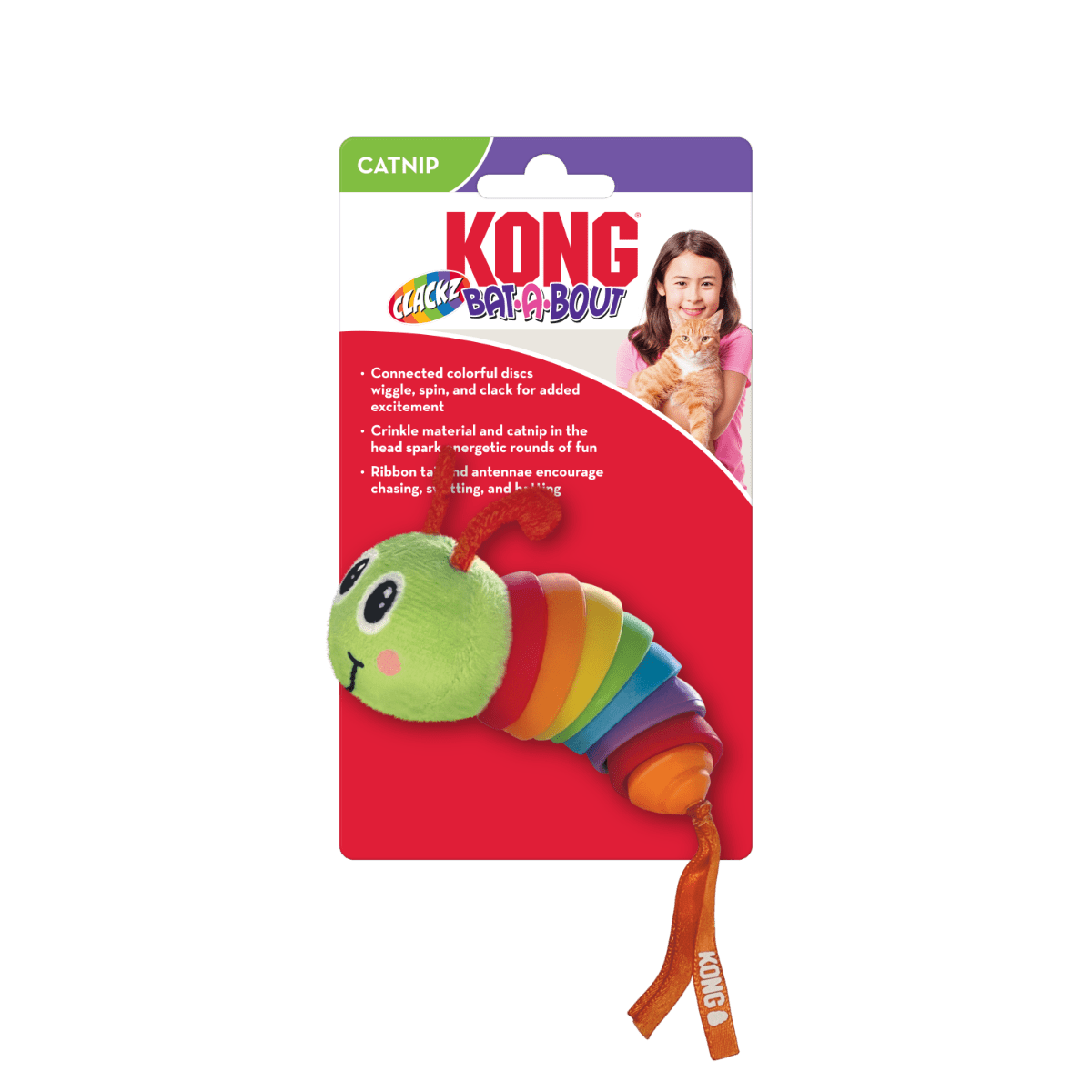 Kong Bat - A - Bout Clacks Caterpillar Cat Toy - Shopivet.com