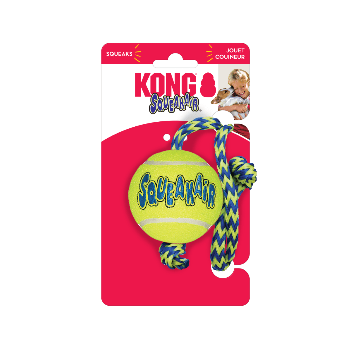Kong SqueakAir Ball w/ Rope Dog Toy - Medium - Shopivet.com
