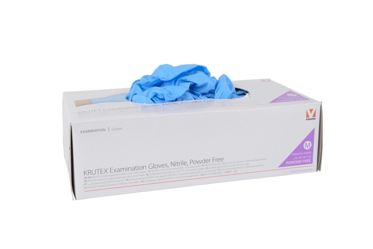 KRUTEX Nitrile Clinic Gloves PF, medium, 100/pk