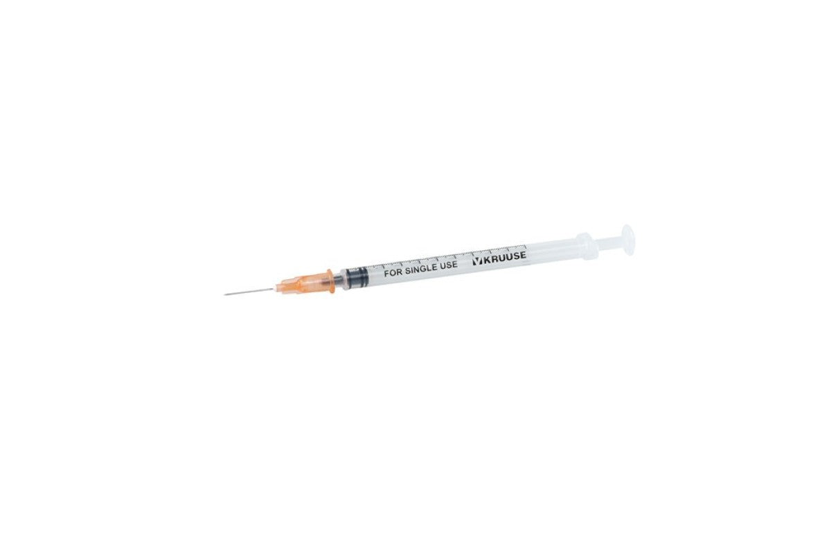 KRUUSE Disp. Syringe with fixed needle, 3-comp., 1 ml, 25G x 5/8