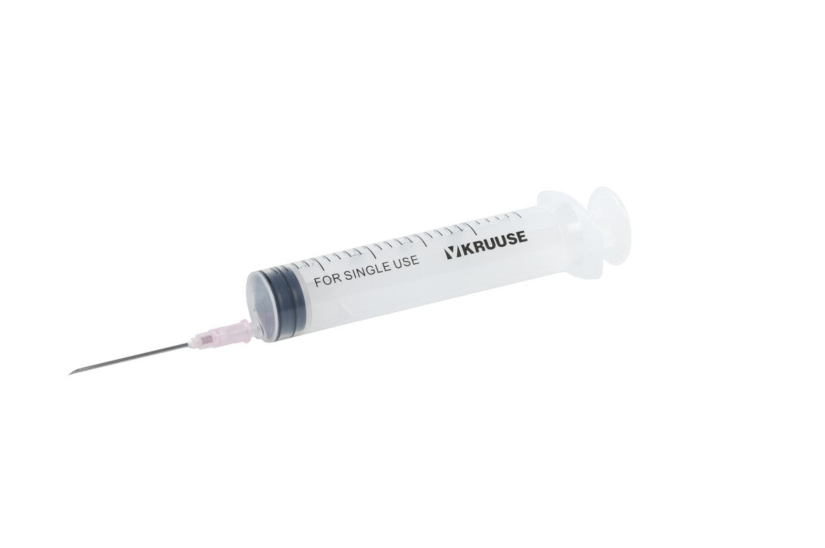KRUUSE Disp. Syringe with Needle, 3-comp., 20-24 ml, 18G x 1 1/2"  100/pk