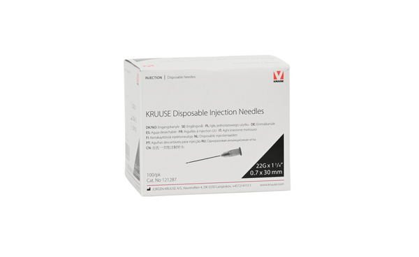 KRUUSE disposable needle 0.7x30 mm, 22Gx1 1/4, black, 100/pk