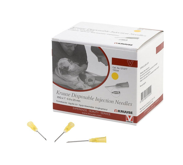 KRUUSE Disposable Needle, 0.9 x 25 mm, 20G x 1", yellow, 100/pk
