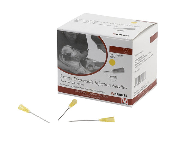KRUUSE Disposable Needle 0.9x40mm 20Gx1 1/2" Yellow 100/pk