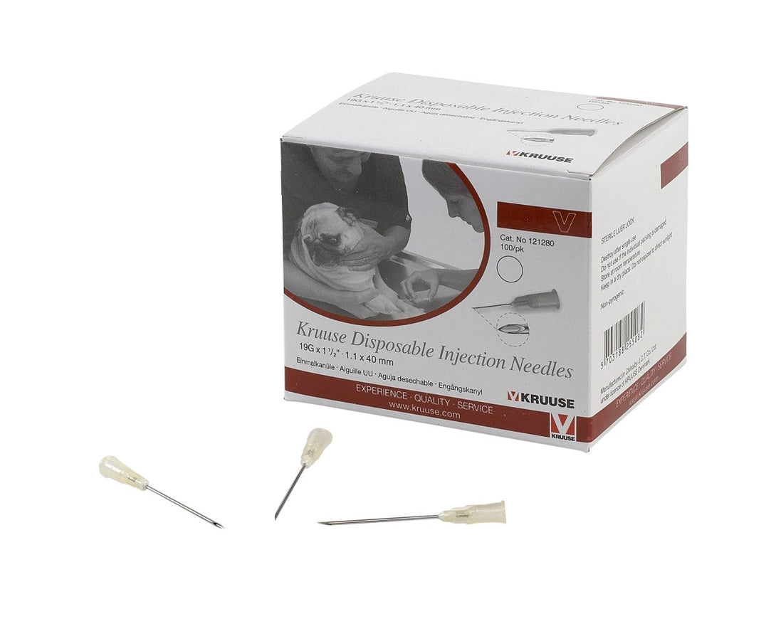KRUUSE Disposable Needle 1.1x40mm 19Gx1 1/2", White 100/pk