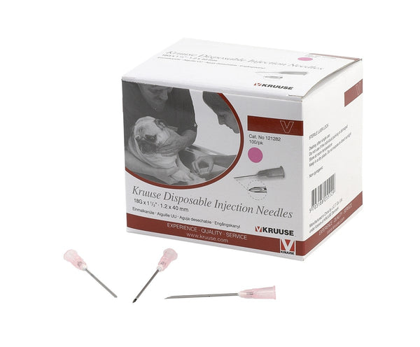KRUUSE Disposable Needle 1.2x40mm 18Gx1 1/2 Pink 100/pk