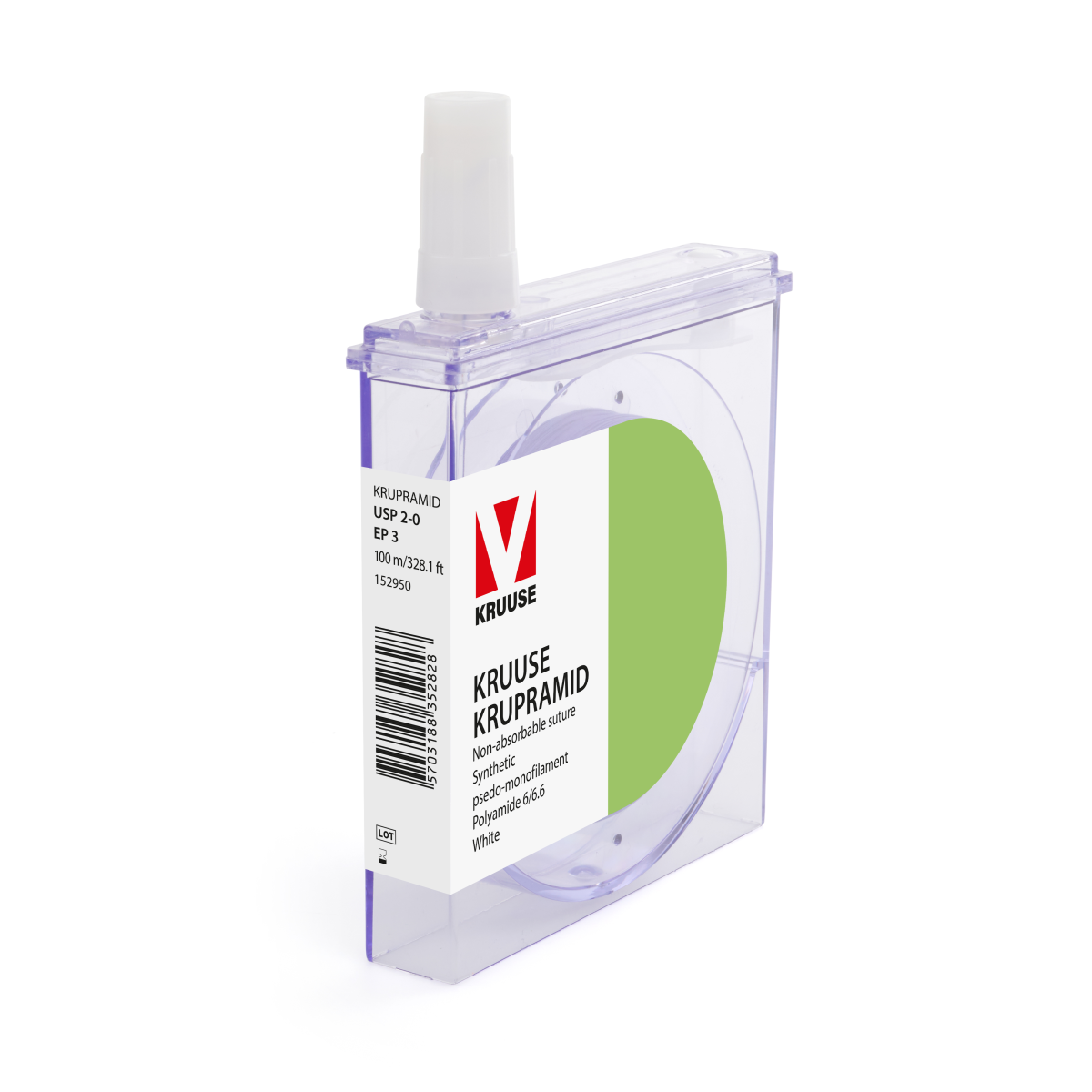 KRUUSE Krupramid Suture, USP 2-0/EP 3, 100 m/328.1 ft, white
