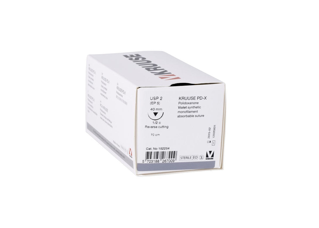 KRUUSE PD-X Suture USP 2, 70 cm, Needle: 40 mm, Reverse Cutting, 1/2 circle. 18/pk