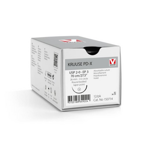 KRUUSE PD-X Suture, USP 2-0/EP 3, 70 cm/27.5", violet, 26 mm needle, 1/2 circle, round bodied, taper point, 12/pk