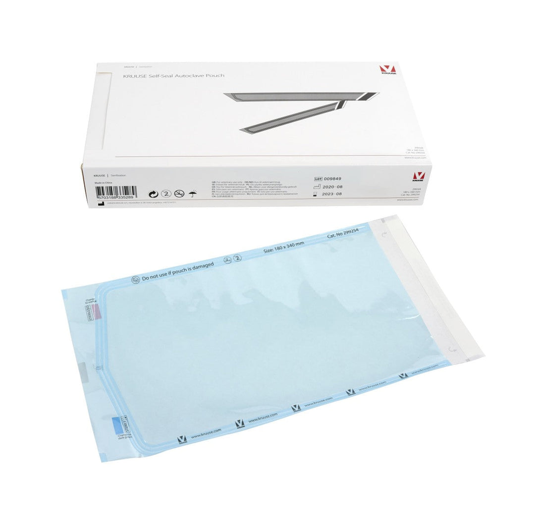 KRUUSE Self-Seal Autoclave Pouch, 180 x 340 mm, 200/pk