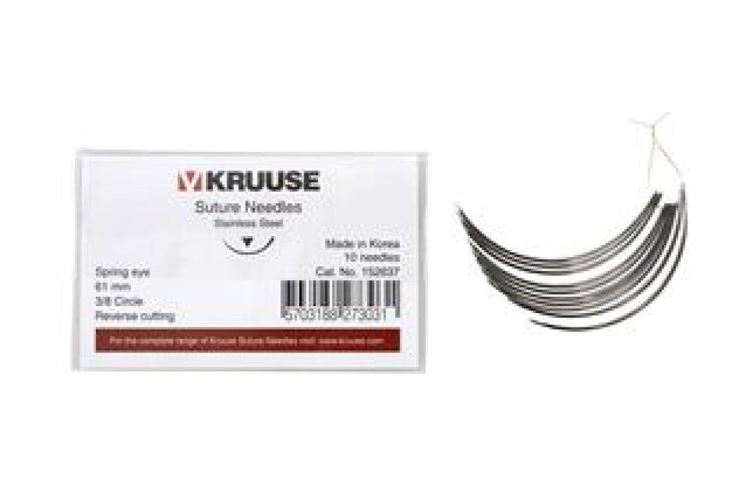 KRUUSE Suture Needle Spring Eye, 3/8 Circle, Reverse Cutting, 61 mm, 10/pk