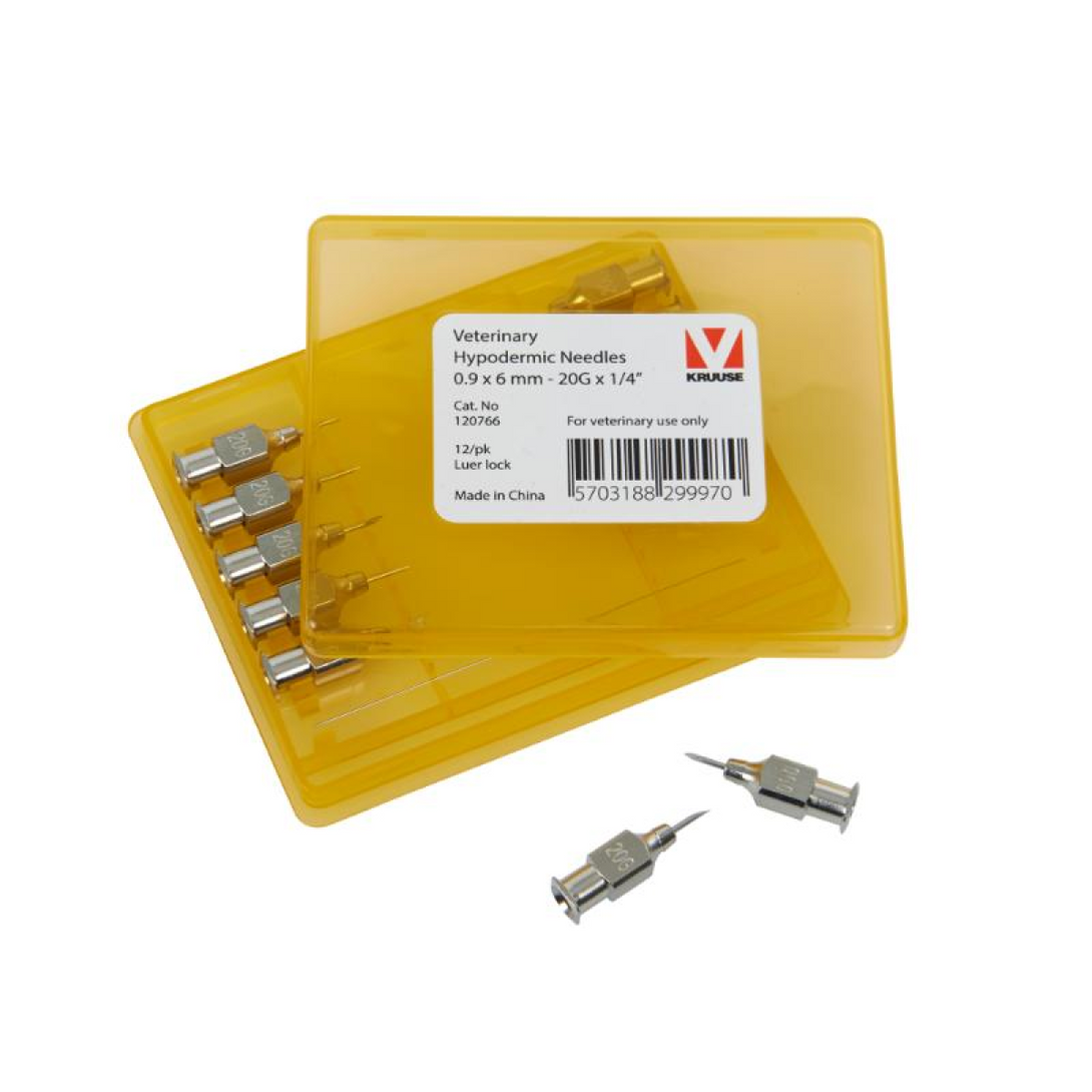 KRUUSE Vet Needles, 0.9 x 6 mm, 20G x 1/4, Luer Lock, 12/pk