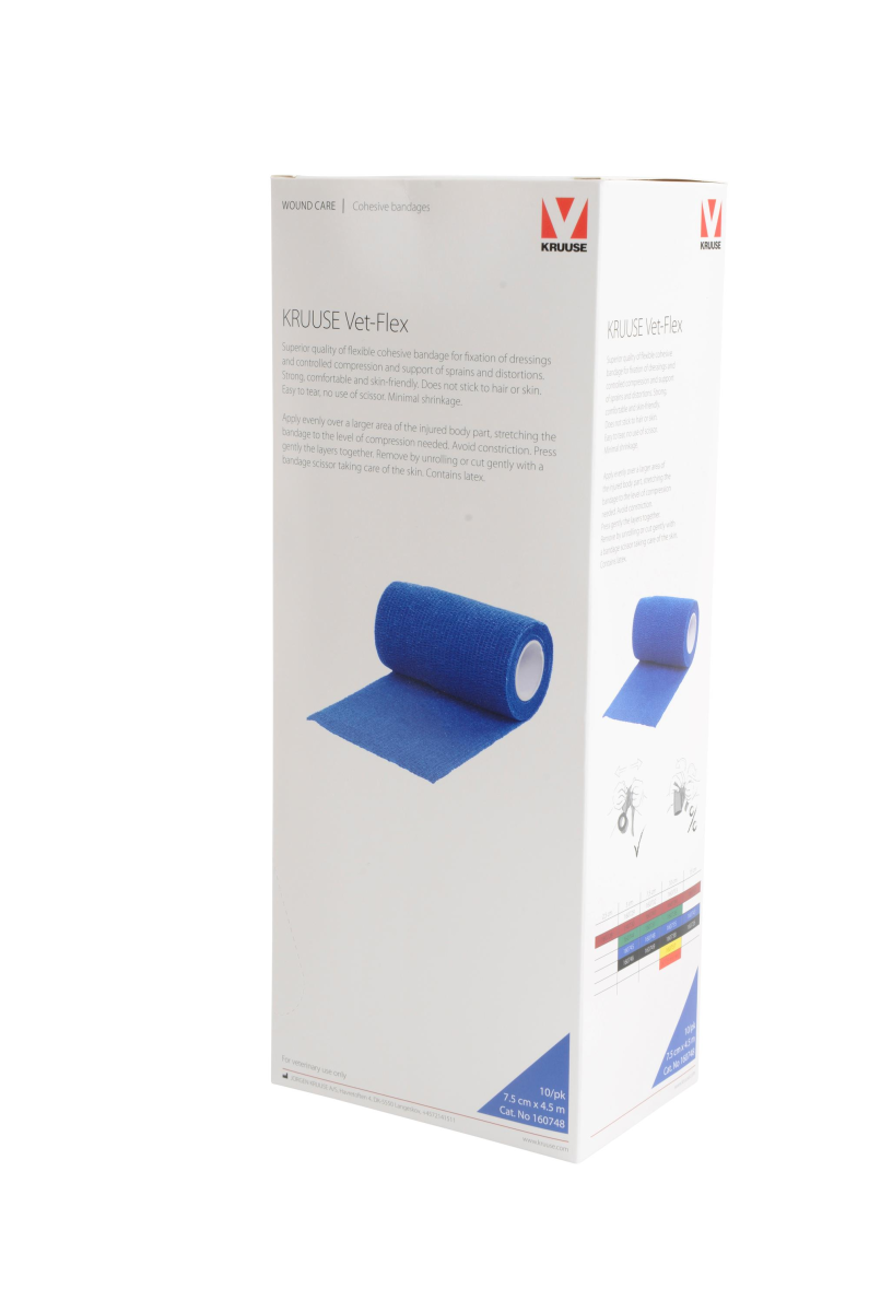 KRUUSE Vet-Flex 7.5 cm x 4.5 m, blue, 10/pk