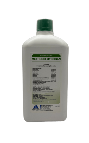 Methodo Mycoban 1L is an antimycotoxin and fungal treatment for poultry, camels, cattle, calves and sheep - Shopivet.com