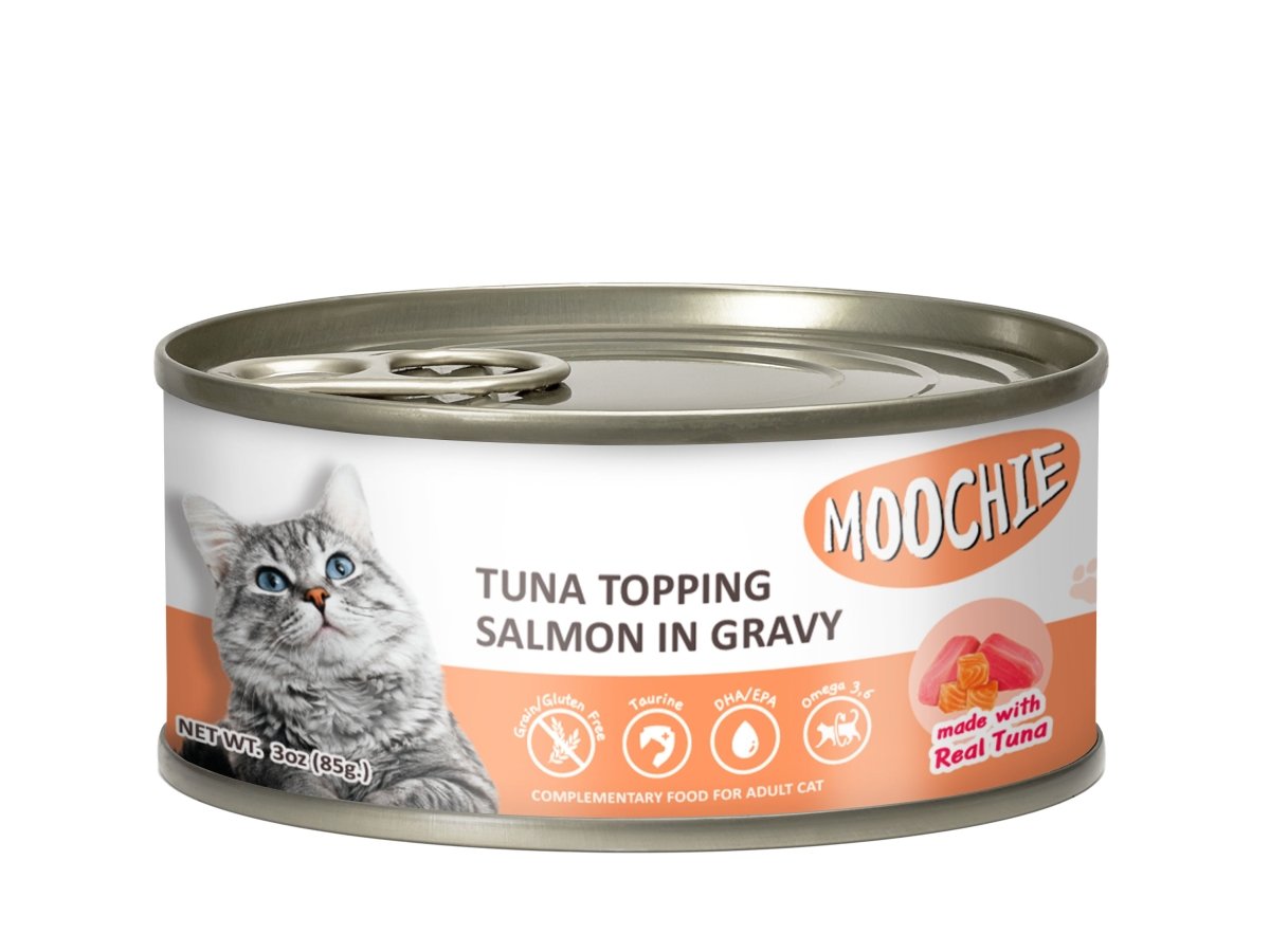 Moochie Adult Tuna Topping Salmon 85g Can - Shopivet.com