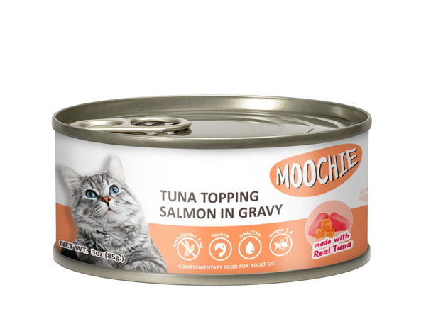 Moochie Adult Tuna Topping Salmon 85g Can - Shopivet.com