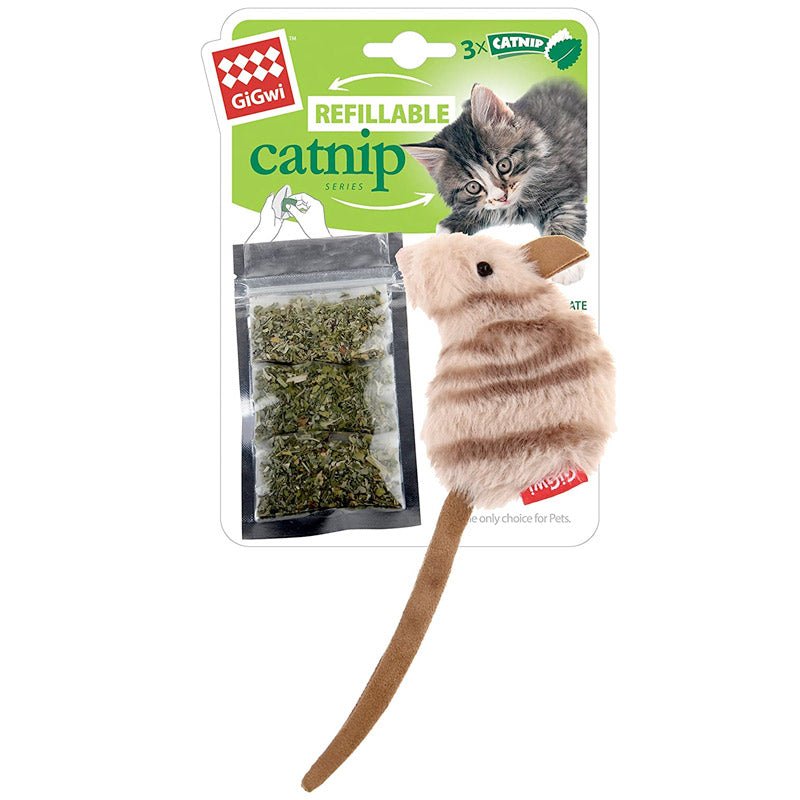 Mouse Fluffy Plush Cat Toy with 3 Refillable Catnip Bags - Shopivet.com