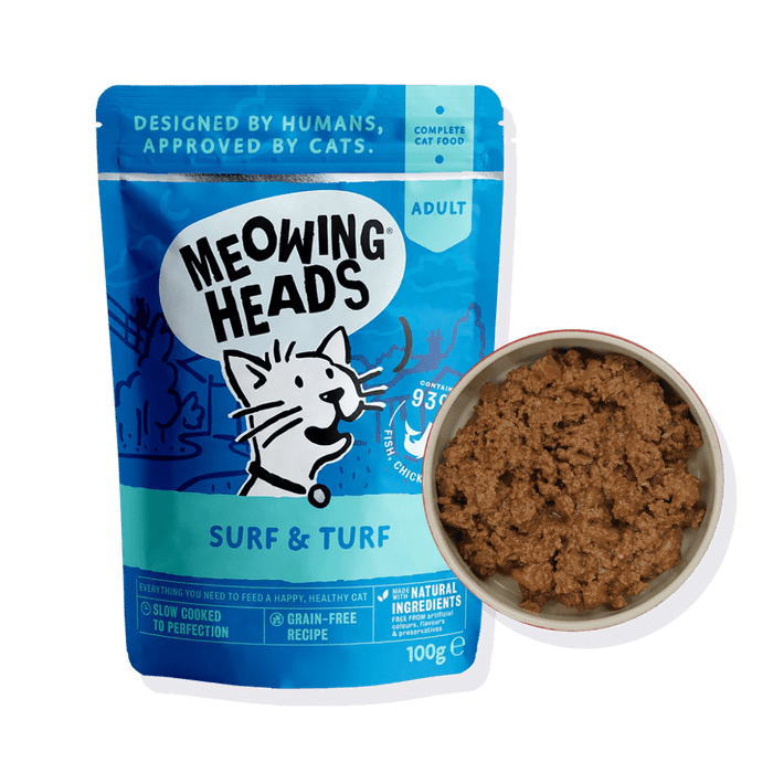 Meowing Heads Surf & Turf Fish, Chicken & Beef Adult Wet Cat Food 100g - 100g