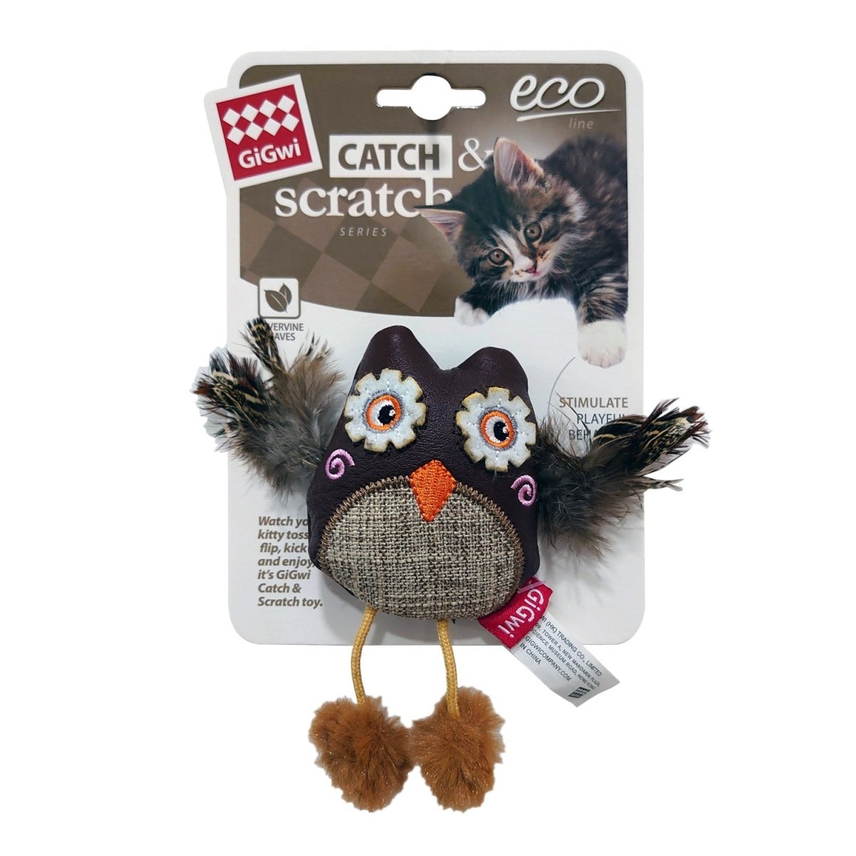 Owl Catch & Scratch Eco line with Slivervine Leaves and Leatherette - Shopivet.com