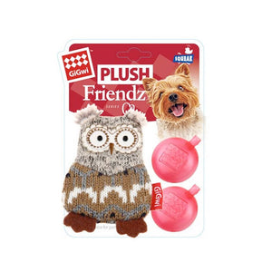 Owl “Plush Friendz” Grey/Brown with refillable squeaker - Shopivet.com