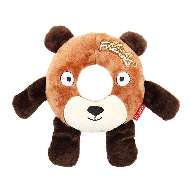 Plush Friendz Bear with Foam Rubber Ring and Squeaker Medium - Shopivet.com